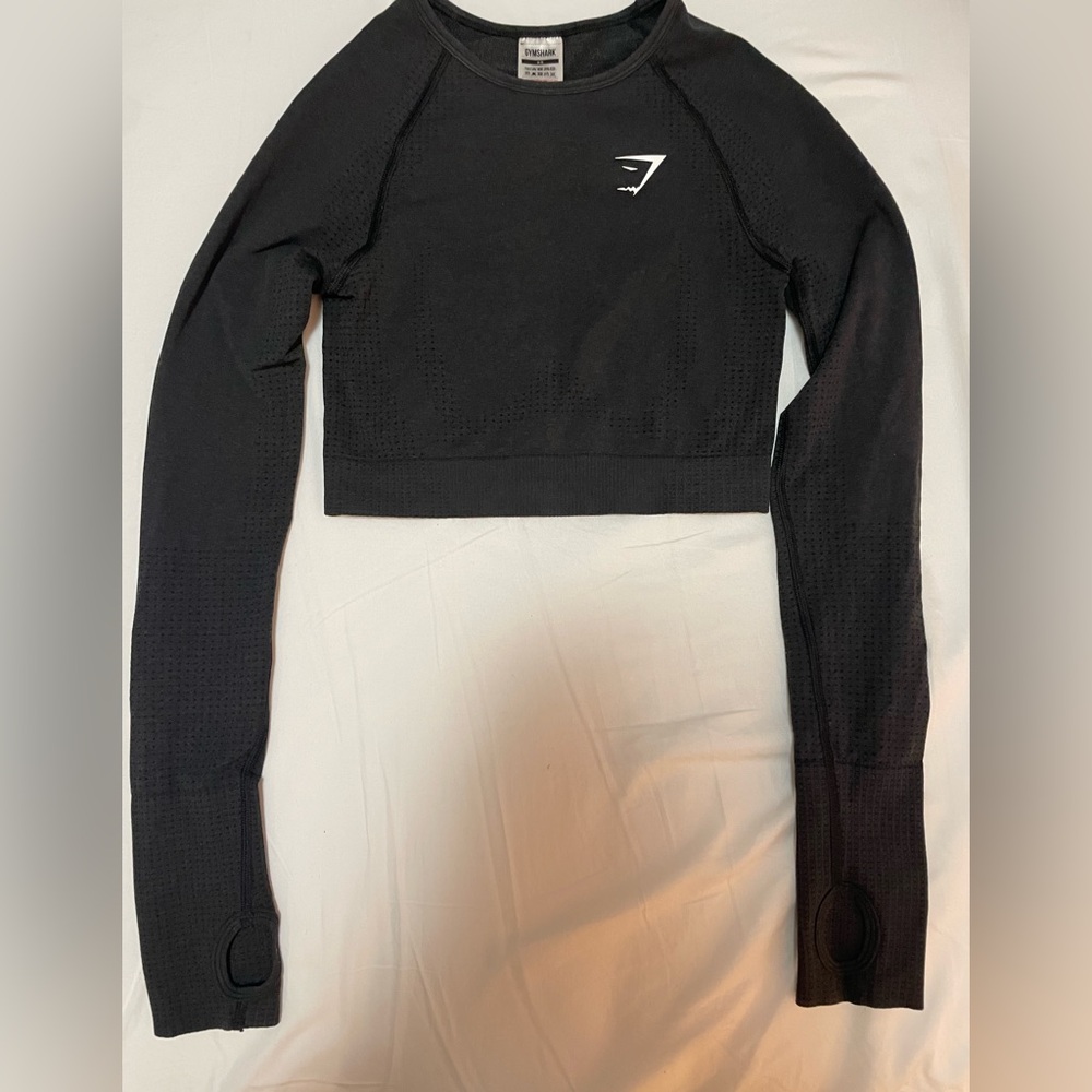 Gymshark Cropped Long Sleeve Workout Top XS Black